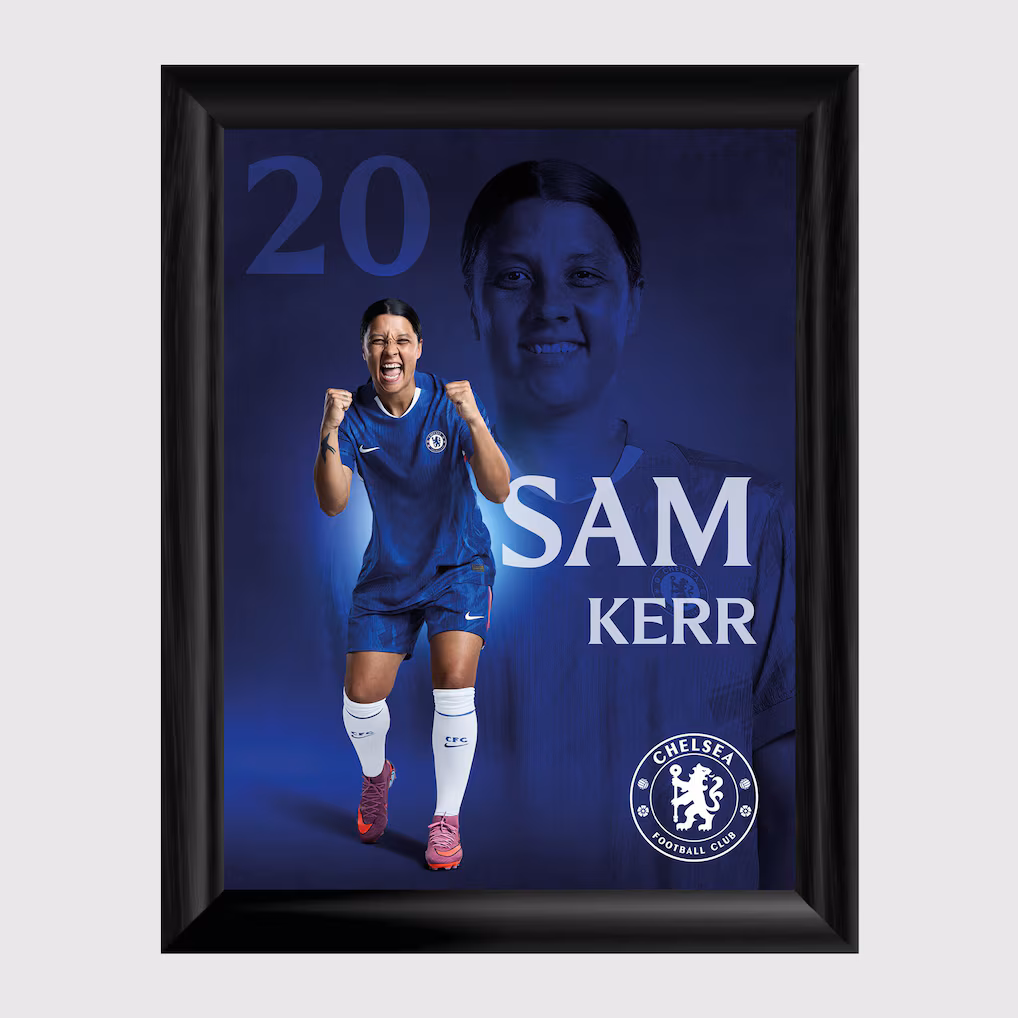 Chelsea Chelsea Chelsea Sam Kerr 2025-26 Framed Print – 12 x 16 Jerseys – Premium Chelsea Gear Jerseys - Premium Chelsea Gear