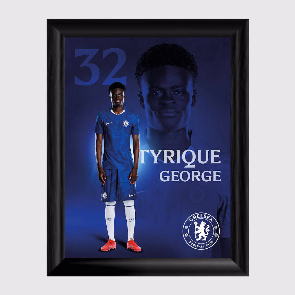 Chelsea Chelsea Chelsea Tyrique George 2025-26 Framed Print – 12 x 16 Jerseys – Premium Chelsea Gear Jerseys - Premium Chelsea Gear