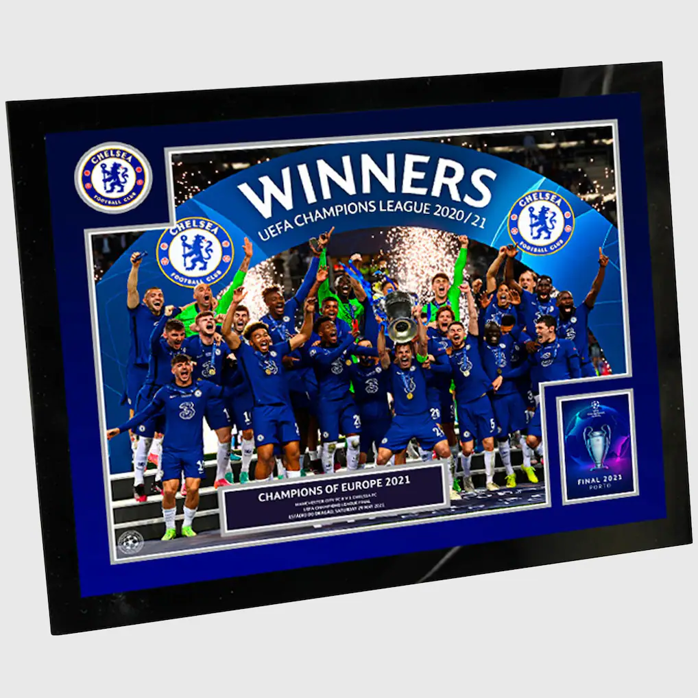 Chelsea Chelsea Chelsea UCL 2021 Champions Celebration Glass Frame – 8 x 6 Inch Jerseys – Premium Chelsea Gear Jerseys - Premium Chelsea Gear