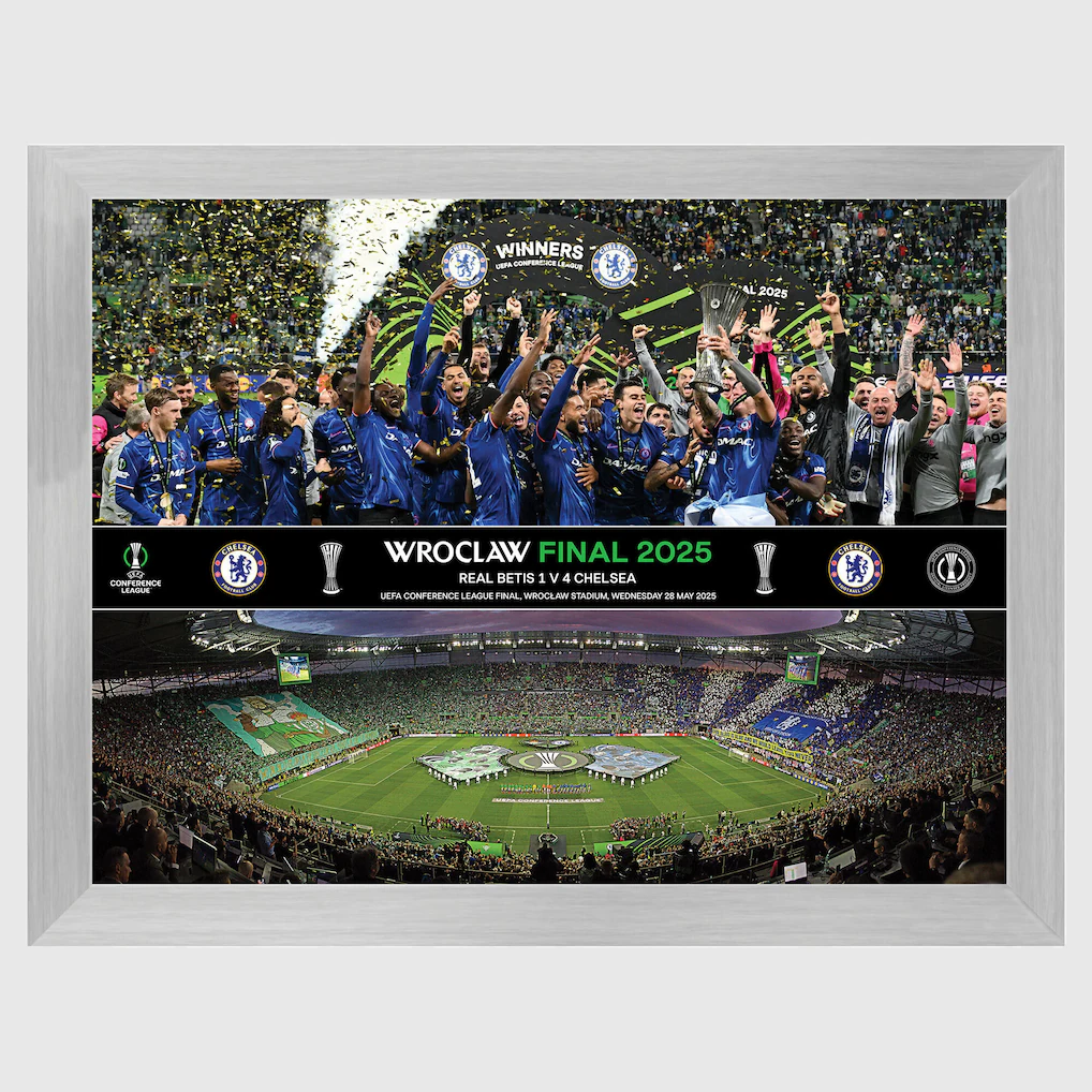 Chelsea Chelsea Chelsea UEFA Conference Winners – Trophy Lift & Line Up 16 x 12 – Frame Jerseys – Premium Chelsea Gear Jerseys - Premium Chelsea Gear