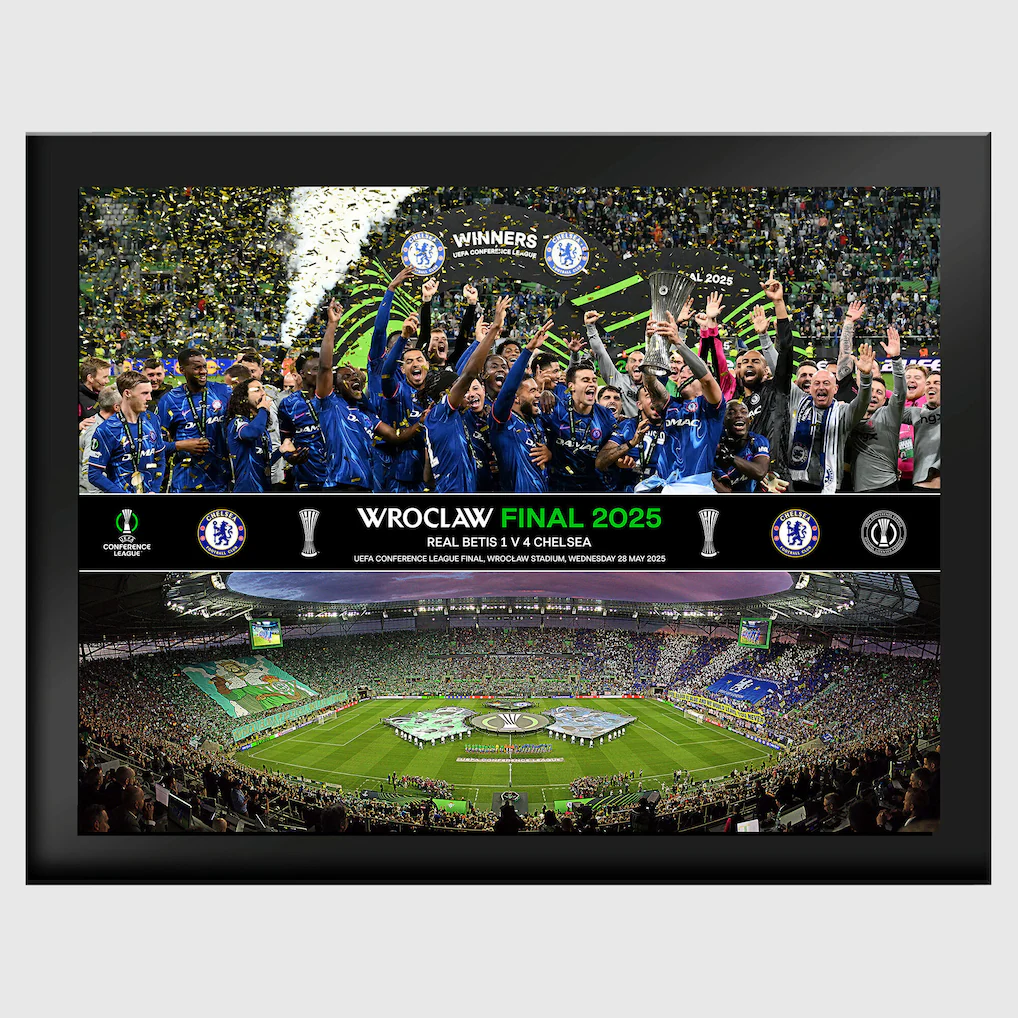Chelsea Chelsea Chelsea UEFA Conference Winners – Trophy Lift & Line Up 6 x 8 – Tempared Glass Jerseys – Premium Chelsea Gear Jerseys - Premium Chelsea Gear