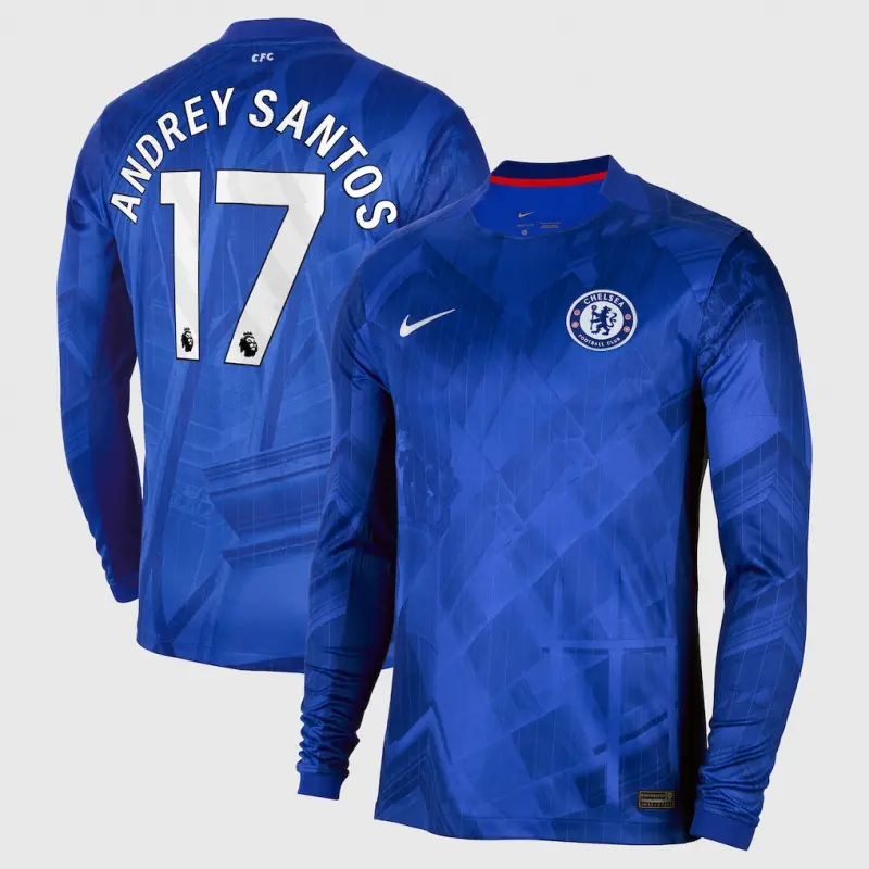 Chelsea Chelsea Nike Home Stadium Long Sleeve Shirt 2025-26 with Andrey Santos 17 printing Jerseys - Premium Chelsea Gear