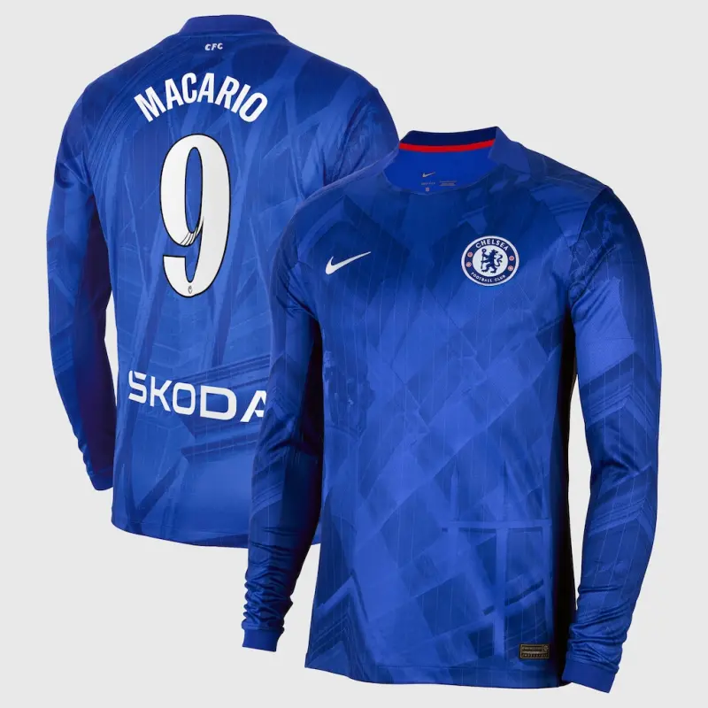 Chelsea Chelsea Chelsea WSL Nike Home Stadium Shirt 2025-26 – Long Sleeve with Macario 9 printing Jerseys – Premium Chelsea Gear Jerseys - Premium Chelsea Gear