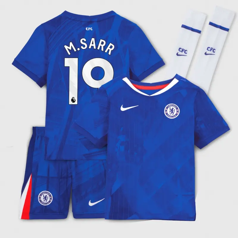 Chelsea Chelsea Nike Home Stadium Kit 2025-26 – Little Youth with M.Sarr 19 printing Jerseys - Premium Chelsea Gear