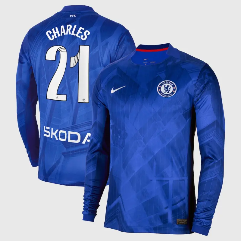 Chelsea Chelsea Chelsea WSL Nike Home Stadium Shirt 2025-26 – Long Sleeve with Charles 21 printing Jerseys – Premium Chelsea Gear Jerseys - Premium Chelsea Gear