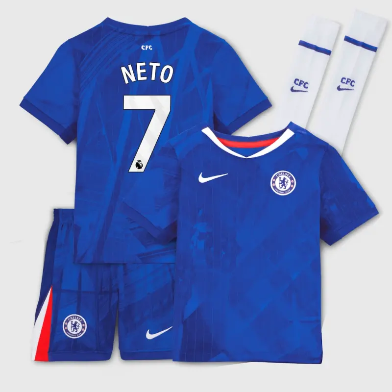 Chelsea Chelsea Nike Home Stadium Kit 2025-26 – Little Youth with Neto 7 printing Jerseys - Premium Chelsea Gear
