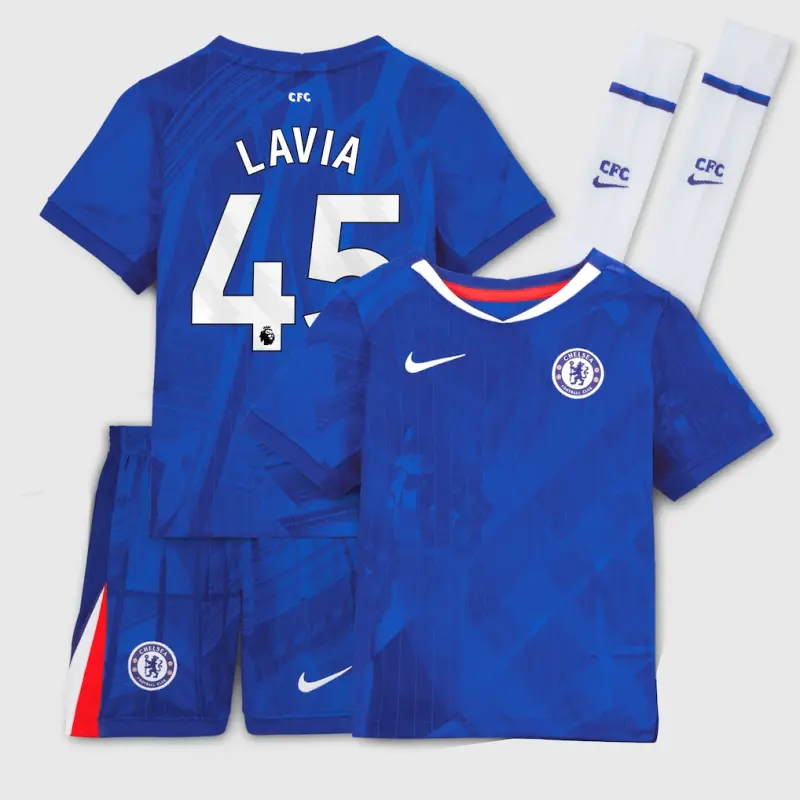 Chelsea Chelsea Nike Home Stadium Kit 2025-26 – Little Youth with Lavia 45 printing Jerseys - Premium Chelsea Gear