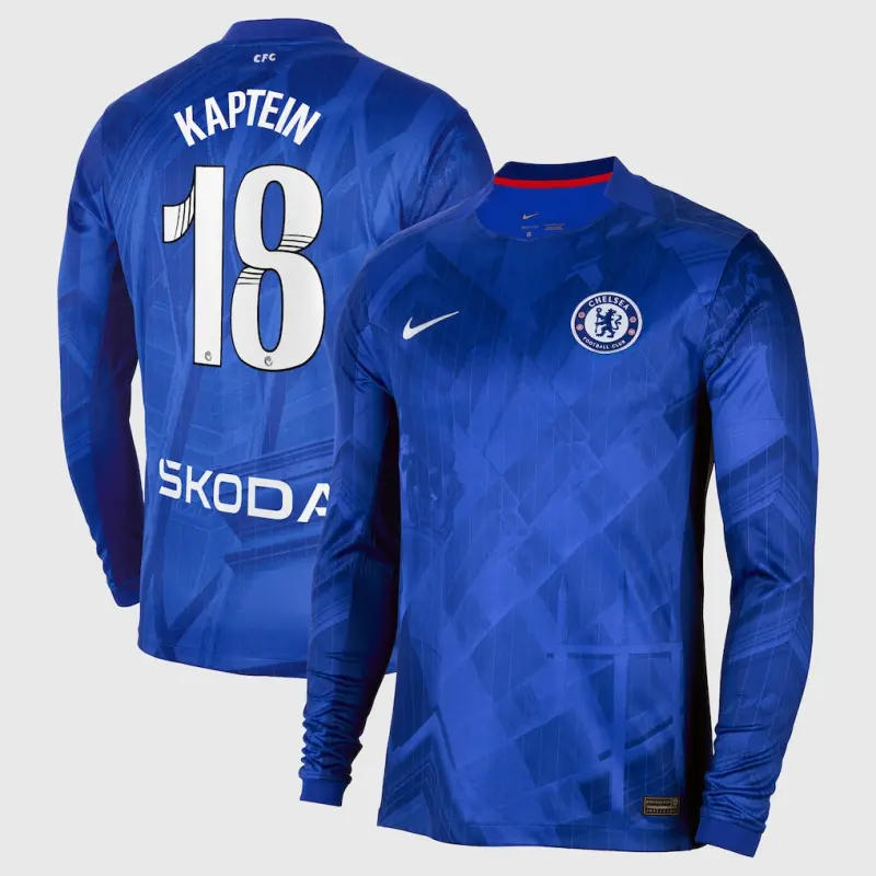 Chelsea Chelsea Chelsea WSL Nike Home Stadium Shirt 2025-26 – Long Sleeve with Kaptein 18 printing Jerseys – Premium Chelsea Gear Jerseys - Premium Chelsea Gear